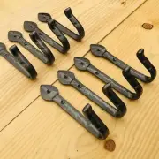 8 HAND FORGED HOOKS Coat Hat Entryway Hook 6" Long Hall Tree Metallic Farmhouse