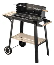 Hacienda Charcoal Grill BBQ with Manual Rotisserie Stick on Trolley Stand