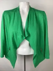 Chico's Womens Sz 0 Green Drape Front Jacket 3/4 Sleeves Cotton Rayon Blend