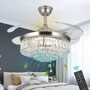 42 Inches Crystal Ceiling Fan Silver Crystal Ceiling Fan Chandelier with Remo...