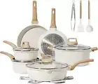 CAROTE 16 Piece Pots and Pans Set Nonstick, White Granite Cookware Sets Inductio