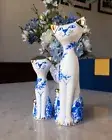 Hand-Painted Oriental Floral Cat Figurine Set: 2PC, Purr-fect Décor Addition