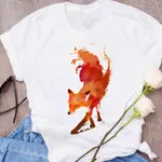 FOX ANIMAL CARTOON WOMENS T-SHIRT狐貍可愛圖案印花女士百搭T恤