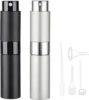 ZERNBER 8ML Atomizer Perfume Travel Refillable (2 PCS) Empty Travel Cologne Sprayer Bottles Refillable, Mini Portable Dispenser(Matte Black&Silver)