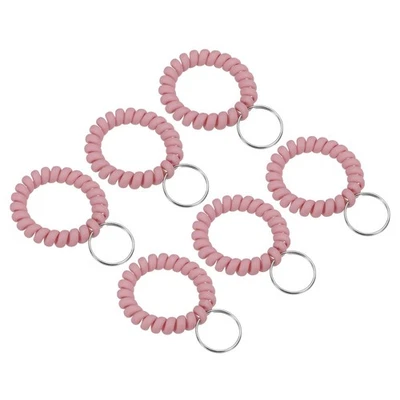 6pcs Spiral Wrist Coil Keychain Plastic Wristband Wristlet Key Ring, Matte Cream