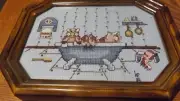 Needlepoint Framed Cross Stitch PIGS IN BATHTUB