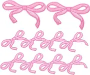 TEHAUX 10pcs Pink Bow Iron Patches for DIY Clothing Hats Bags and Jackets Cute Bowknot Embroidery Appliques Durable and Easy to Apply Small Bow Patches for Fashion