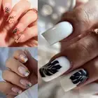 Detachable Fake Nials Press on Nails False Nails Banana Leaf Flower Long Square