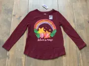 NWT Old Nave Girl's Long Sleeve "Believe in Magic" Floral Burgundy T-Shirt Sz:4T