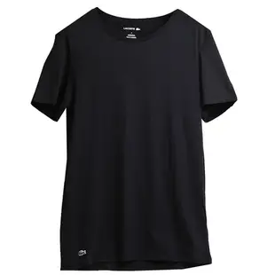 LACOSTE SLIM FIT 品牌經典鱷魚刺繡100%棉薄款圓領短袖T恤上衣(黑)