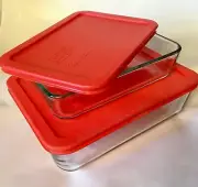 4 Pcs 3 And 6 Cup Food Glass Simply Store Pyrex Storage Rectangle Red Lids