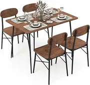 Giantex 5 Piece Dining Table Set, Rectangular Kitchen Table & 4 Chairs for 4 w/Backrest & Metal Legs, Rustic Dinette Set for Dining Room, Breakfast Nook, Small Space, Rustic Brown