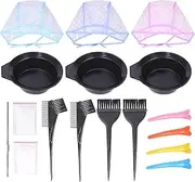 Glarks 22Pcs 3 Sets Professional Hair Coloring Kit, Hair Highlight Cap with Styling Tools, Disposable Hair Dye Shawl, Gloves, Dye Brushes, Mixing Bowl and Hair Clip Set for Hair Dyeing