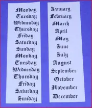 ITHACA CALENDAR CLOCK ROLLER STRIPS ITALIC STYLE FOR OCTAGON #11 PONY & OTHERS