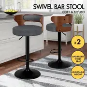 ALFORDSON 2x Bar Stool Kitchen Swivel Chair Wooden Linen Fabric Ramiro Grey