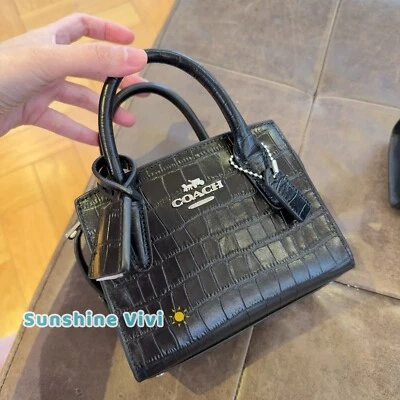 NWT Coach CR209 Andrea Mini Carryall Bag Crocodile-embossed Smooth Leather Black