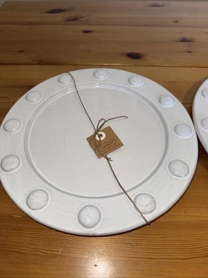 Two Mud Pie Plates/Trays/Platters 10.5”dia. White 2022 Design, NEW