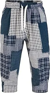 [Sungerdasa] Men's Harem Yoga Shorts Cotton Capri 3/4 Pants Patchwork Casual Baggy Beach Shorts Drawstring Cropped Trousers