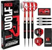 RED DRAGON Wolf Pack Series Brass Darts Set with Flights and Shafts (Stems) Available in Steeltip and Softip