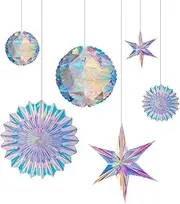 BTSD-home Iridescent Party Supplies Kit with Hanging Honeycomb Ball Decorative Paper Fan Snowflake Garlands for Birthday Wedding Christmas Party Decorations