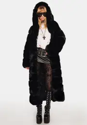 [AZALEA WANG] Black Luxe Jenny Faux Fur Coat