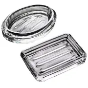 2 Pcs Clear Glass Soap Dish Storage Container Natural Drying