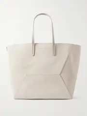 [Brunello Cucinelli] Brunello Cucinelli - Bead-embellished Leather-trimmed Paneled Suede Tote - Off-white - One size One size Off-white