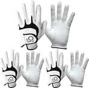 FINGER TEN Mens All Weather Cabretta Synthetic Leather Natural Fit Velcro Durable Left Hand Lh Right Hand Rh Golf Glove Value 3 Pack