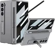 [YQODSZ] for Samsung Galaxy Z Fold 6 2024 Case with Privacy Screen Protector, S Pen Holder & Stylus, Kickstand, Camera Protector, Grey Flip Case