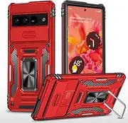 for Google Pixel 7 Pro 5G 6.7 Inch Case Slim Shockproof with Back Camera Slide Cover, FORZARMOR Metal Bracket Back Armor Military Rugged Protective Cover (Red)