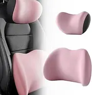 BESLOOR Car Lumbar Support Pillow and car Neck Pillow Set, Memory Foam Ergonomic car seat headrest and Lumbar Cushion, Relieve Neck Back Pain, Suitable for car Seats Office Chairs, etc. (Pink)