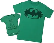 [Zarlivia Clothing] Keep Calm My Uncle is A Superhero - Matching Uncle Baby Gift Set - Mens T Shirt & Baby Bodysuit - Green - Medium & 3-6 Months