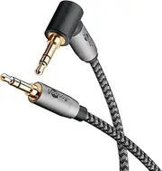 goobay 65283 AUX Audio 5 m / 90 Degree Angled Plug / 3.5 mm Jack Cable Fabric Jacket/Suitable for Mobile Phone, Headphones, Console