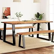 Live Edge Dining Table, Solid Wood Acacia Tabletop, Kitchen or Room Use, Extendable Chairs, Set, Farmhouse Dinner Mesa 180x90x75 cm