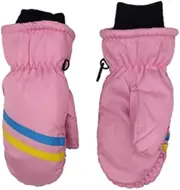 [Generic] 1 Pair Kids Mittens Winter Waterproof Warm with Hook for Children Sports Gear Durable Comfortable Geometry Pattern Printed, Pink, S