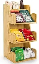 Nagpew 3 Tier Bamboo Coffee Condiment Station, 6 Compartments Coffee Tea Holder with Removable Acrylic Front Wall, K Cup Organizer Sugar Pod Utensil for Countertop, Office, Home, Kitchen