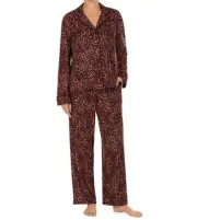 NWT Donna Karan $78 Black/Bronze LEOPARD VELOUR Pajama/Lounge Set 1X POCKETS