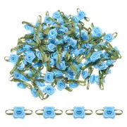100pcs Light Blue Ribbon Rose 5/8 x1-3/16" Mini Rose for Craft Artificial Flower