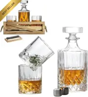 Whiskey Decanter Set Lead-Free Crystal with Glasses Stones Tong Gift Set for Men