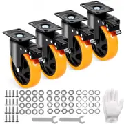 VEVOR Caster Wheels, 127 mm Swivel Plate Casters, Set of 4, with Security A/B Locking No Noise PVC Wheels, Heavy Duty 204 kg Load Capacity Per Caster,