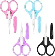 Set of 4 Small Scissors Colourful School Scissors Stainless Steel Sewing Scissors with Protective Cover Suitable for Offices Homes and Schools