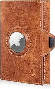 [TRUSADOR] Unisex Toscana AirTag Holder Leather Wallets, Cognac, Airtag Holder