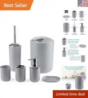 Elegant 6-Piece Gray Bathroom Accessory Set: Soap Dispenser, Toothbrush Holder