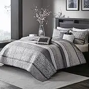 Madison Park King Quilt Set Lustrous Jacquard & Glitter Accent Coverlet Set for King Size Bed - All Season, Lightweight King Quilt Set, Shams, Decorative Pillow, King/Cal King Chevron Grey/Taupe