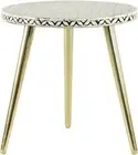 Bone Inlay Striped Pattern Modern Round Table with Geometric Pattern,3 Gold leg.