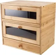Bread Box for Kitchen Countertop Removable 2 Layer Natural Bamboo