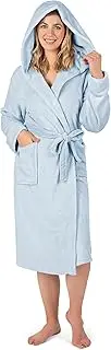 [PAVILIA] Women Robe with Hood, Fleece Lightweight Soft Long Hooded Robe for Women, Plush Fuzzy Cozy Warm Bathrobe Shower Spa