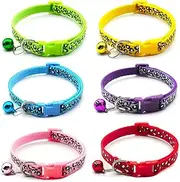 6 PCS Puppy ID Collar Adjustable Puppy Collar Newborn Puppy and Cat Collar Puppy Collar with Bell Leopard Print Collar Safety Buckle Collar (Leopard)