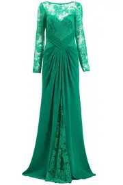 [TADASHI] RAVINA EMBROIDERED ILLUSION GOWN US 14 BLUE