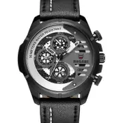 Fashion Men 3Atm Waterproof Week Display Leather Strap Quartz Watch